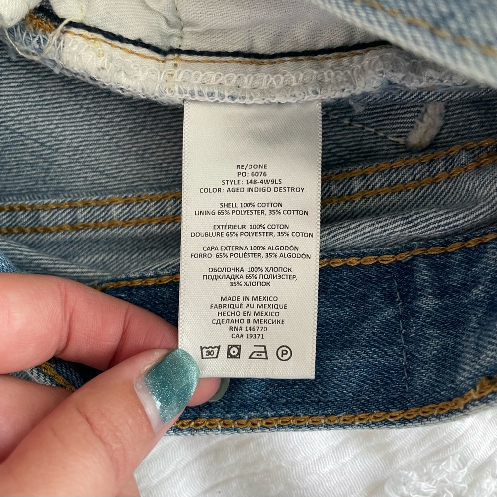 Re/Done 90s Low Slung Denim Shorts in Aged Indigo Destroy Size 31 Cotton - Picture 8 of 13